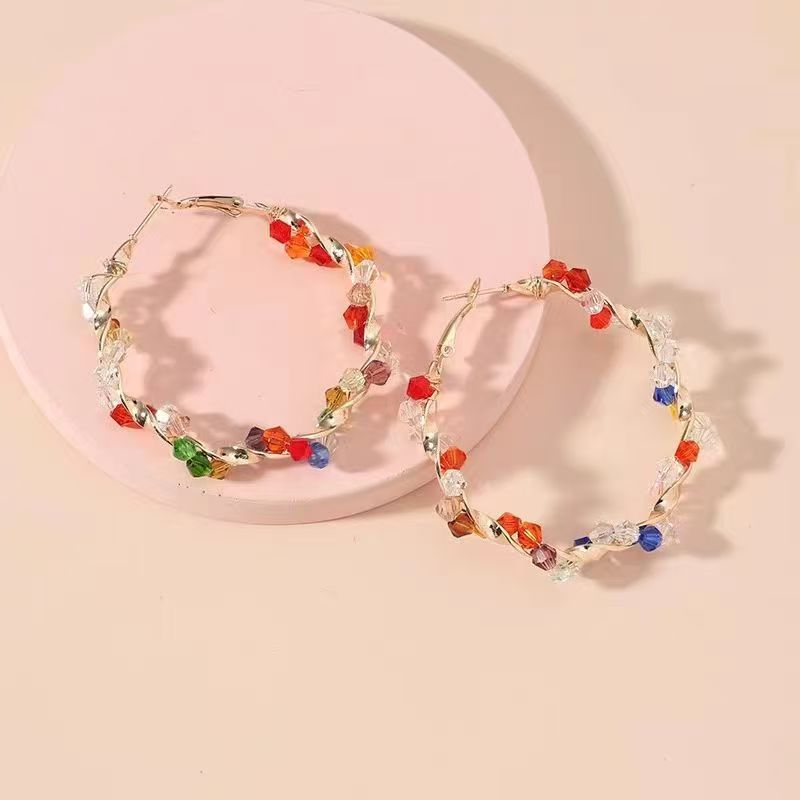 New Zircon European Handmade Colorful Crystal Earrings, Niche Design Big Hoop Earrings Jewelry Gift For Women