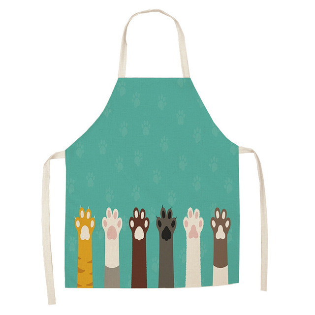 Title 5, Cartoon Cat Couple Linen Sleeveless Apron for K...