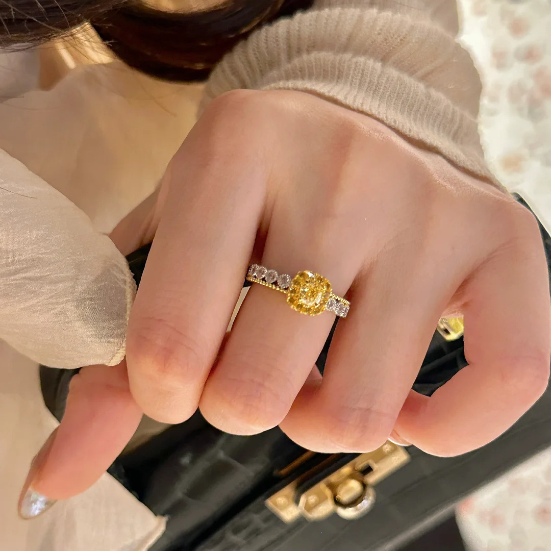 Light Luxury Yellow Diamond Sugar Cube & Pineapple Ring, Niche Design, High End Exquisite... thumbnail 1