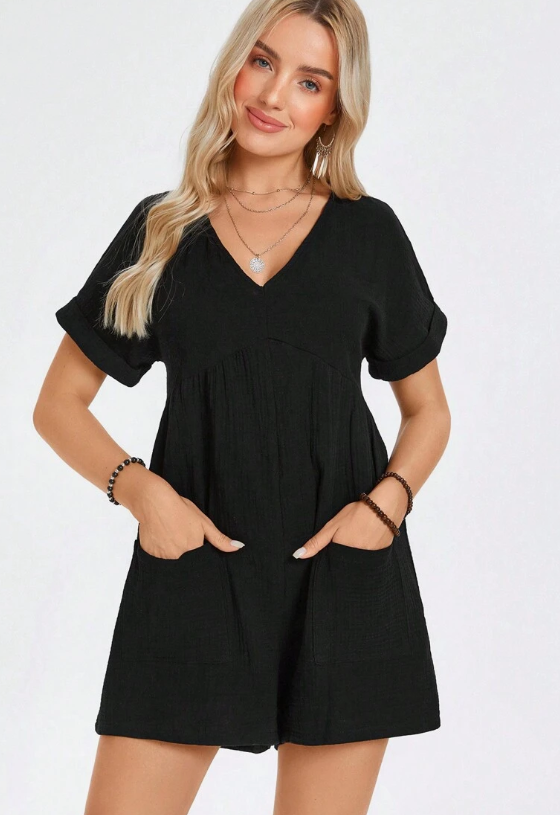 Batwing Sleeve Pocket Patched Romper — foto 5
