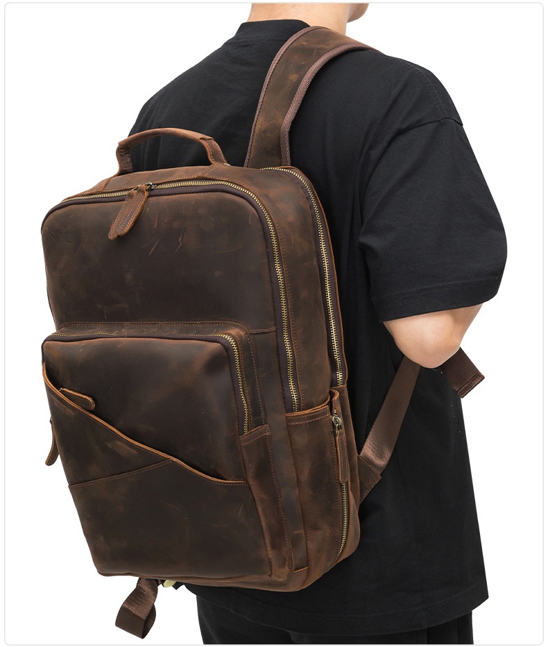Leather Men's Computer Backpack, Leather Large Capacity Men's Business Travel Bag, Cowhide Backpack 3