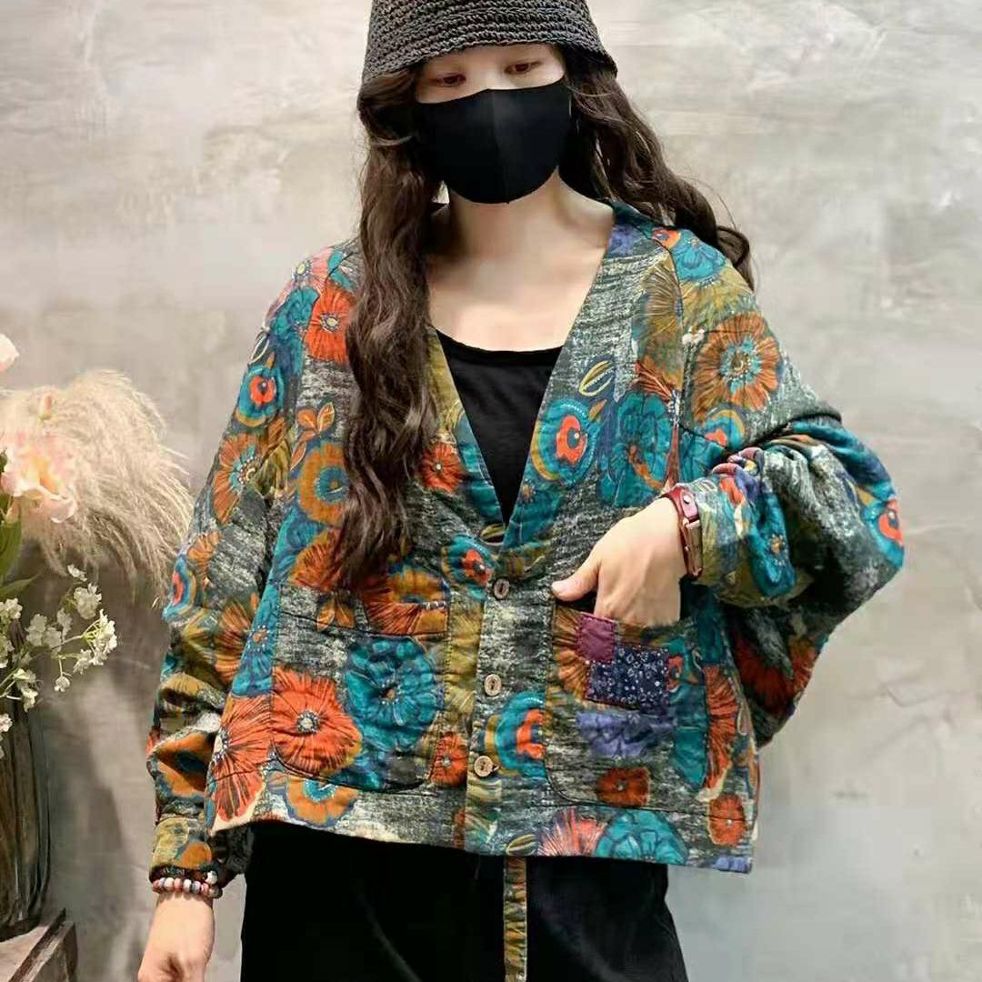 Women's Cotton Linen Vintage Print Jacket