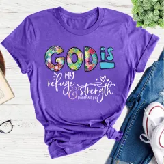 New Loose Creative Printing Round Neck Women's Casual Short Sleeves - Purple - View 1
