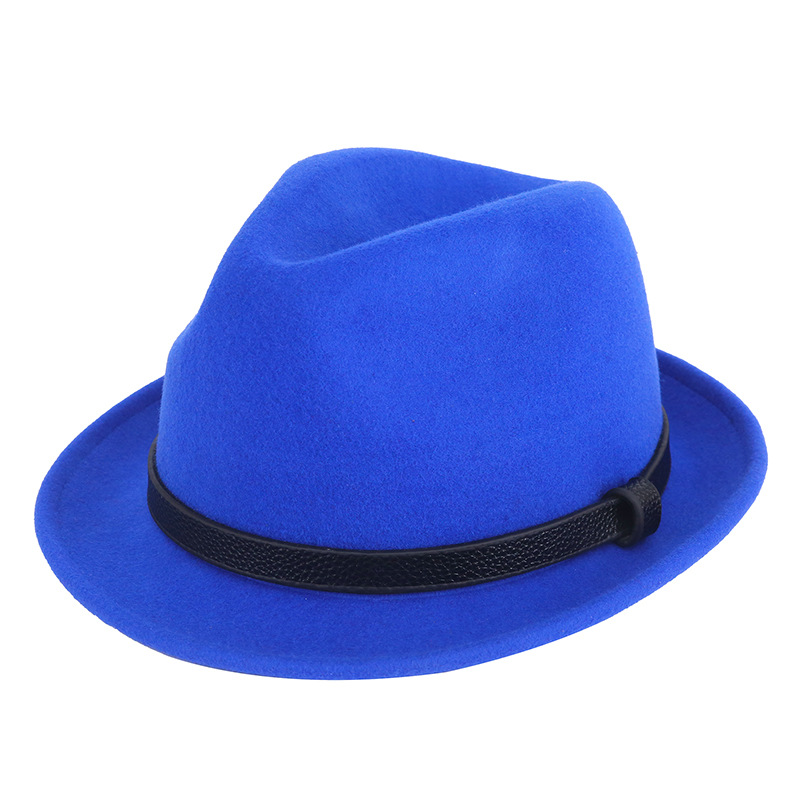 Autumn And Winter Pure Wool Rolled Edge Short Brim Bell British Gentleman Hat Royal Blue - Shop at LoveMi