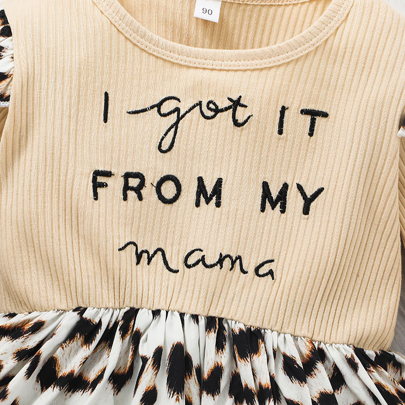 European And American Girls Letter Long Sleeve Dress Leopard Print