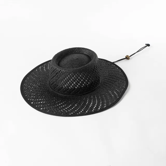 Spring And Summer New Fashion Woven Binding Lace Large Eave Round Top Straw Hat Black - Shop at LoveMi