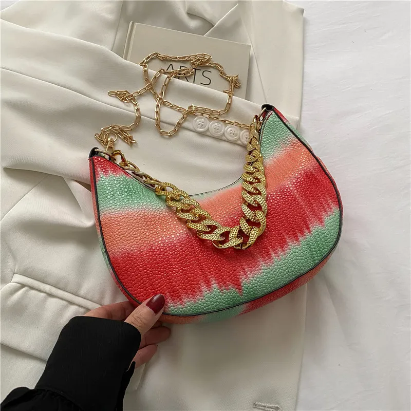 Casual Fashion Contrast Chain Tote Bag - Red