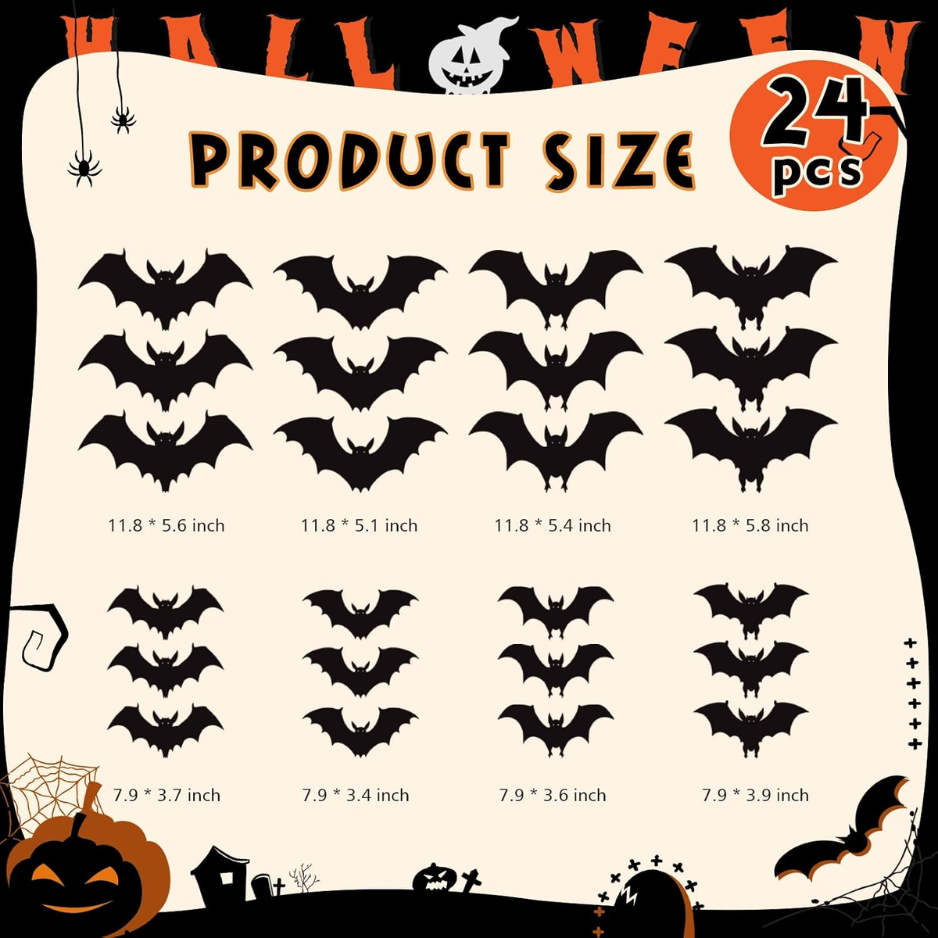 Glow in the dark Halloween bat wall decals in various styles.