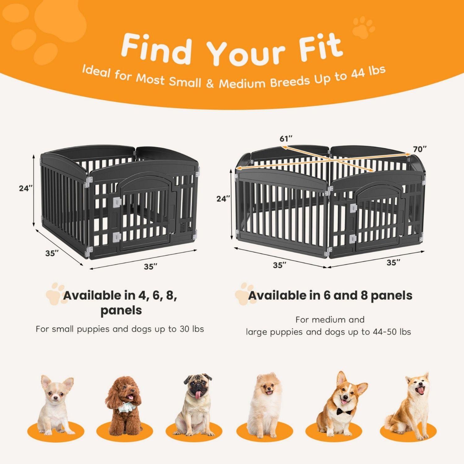 Dog Playpen Safe & Secure Indoor-Outdoor Pet Fence -Folding & Portable Ideal For Small To Medium Dogs - Easy To Clean - 3