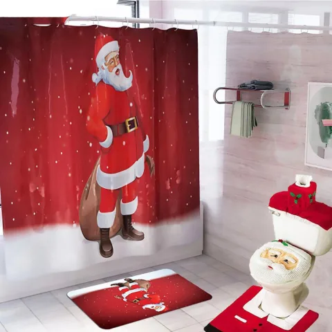 Merry Christmas Bathroom Curtain Santa Claus Toilet Seat Decorations