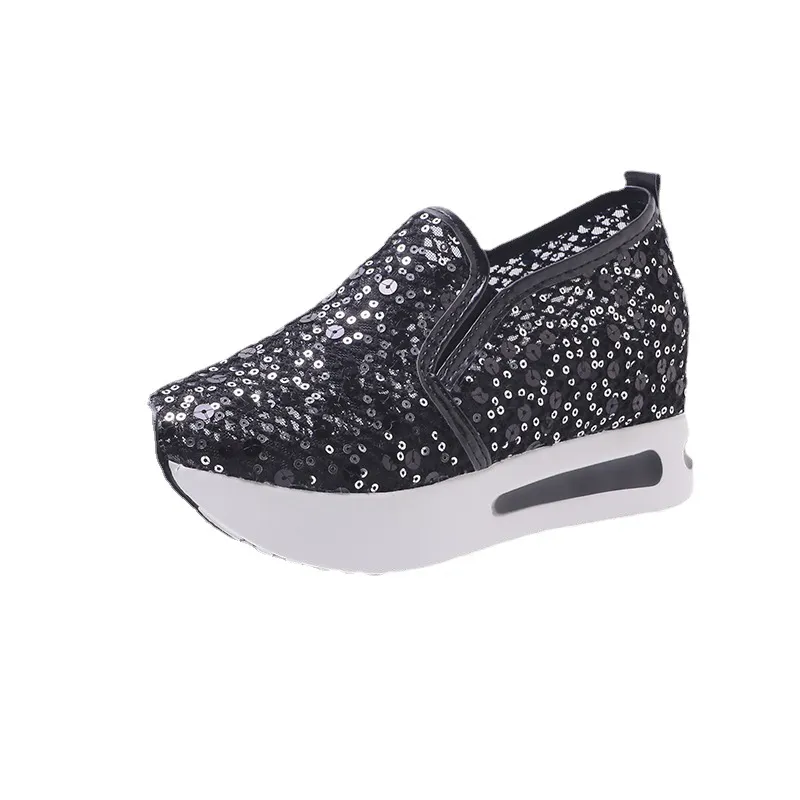 Casual Slip-on High-heeled Loafers Platform-soled Women's Shoes - Black