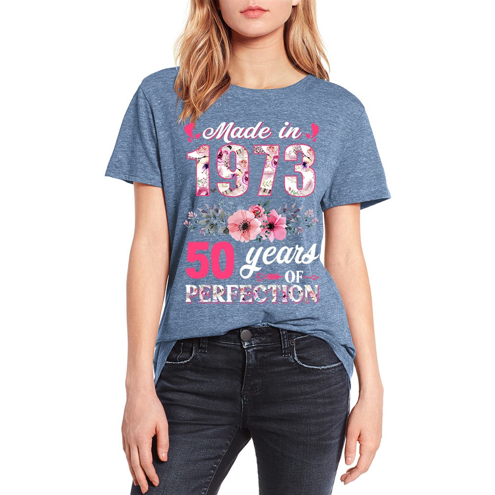 Title 6, Camiseta feminina retrô 1973 com estampa floral