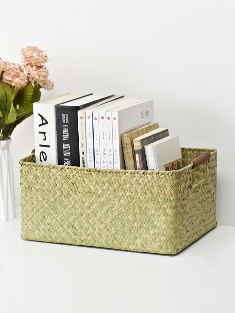 Seagrass Woven Solid Wood Storage Basket (Primary color-S)