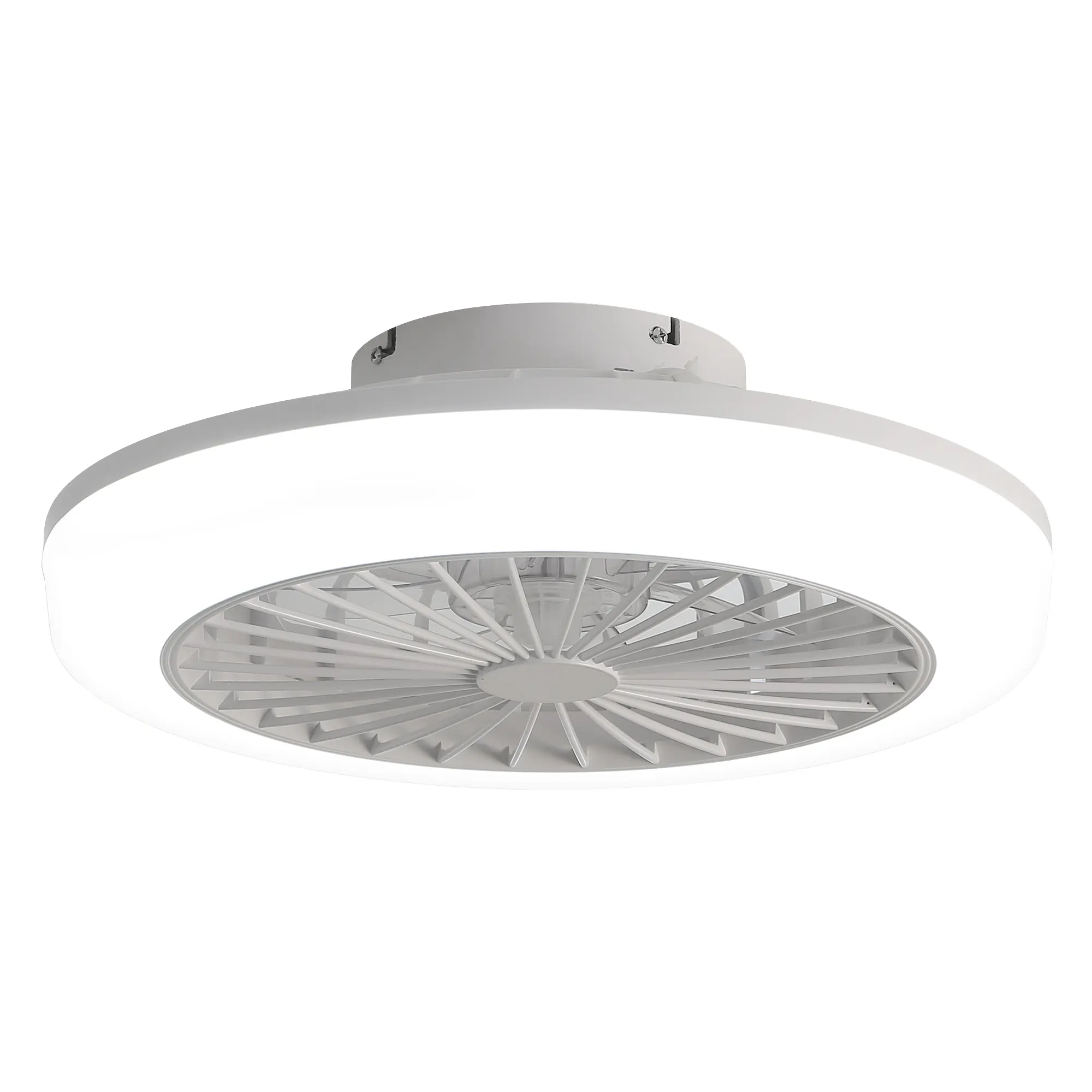 18 Inch Enclosed Ceiling Fan With Light And Remote, Flush Mount Bladeless Modern Low Profile Ceiling Fan For Bedroom Kitchen Dining Room