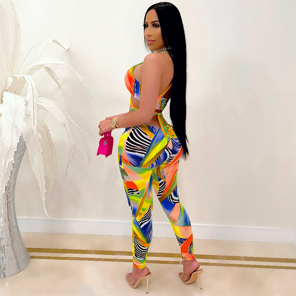 Fashion Sexy Nightclub Print Cross-Tie Jumpsuit