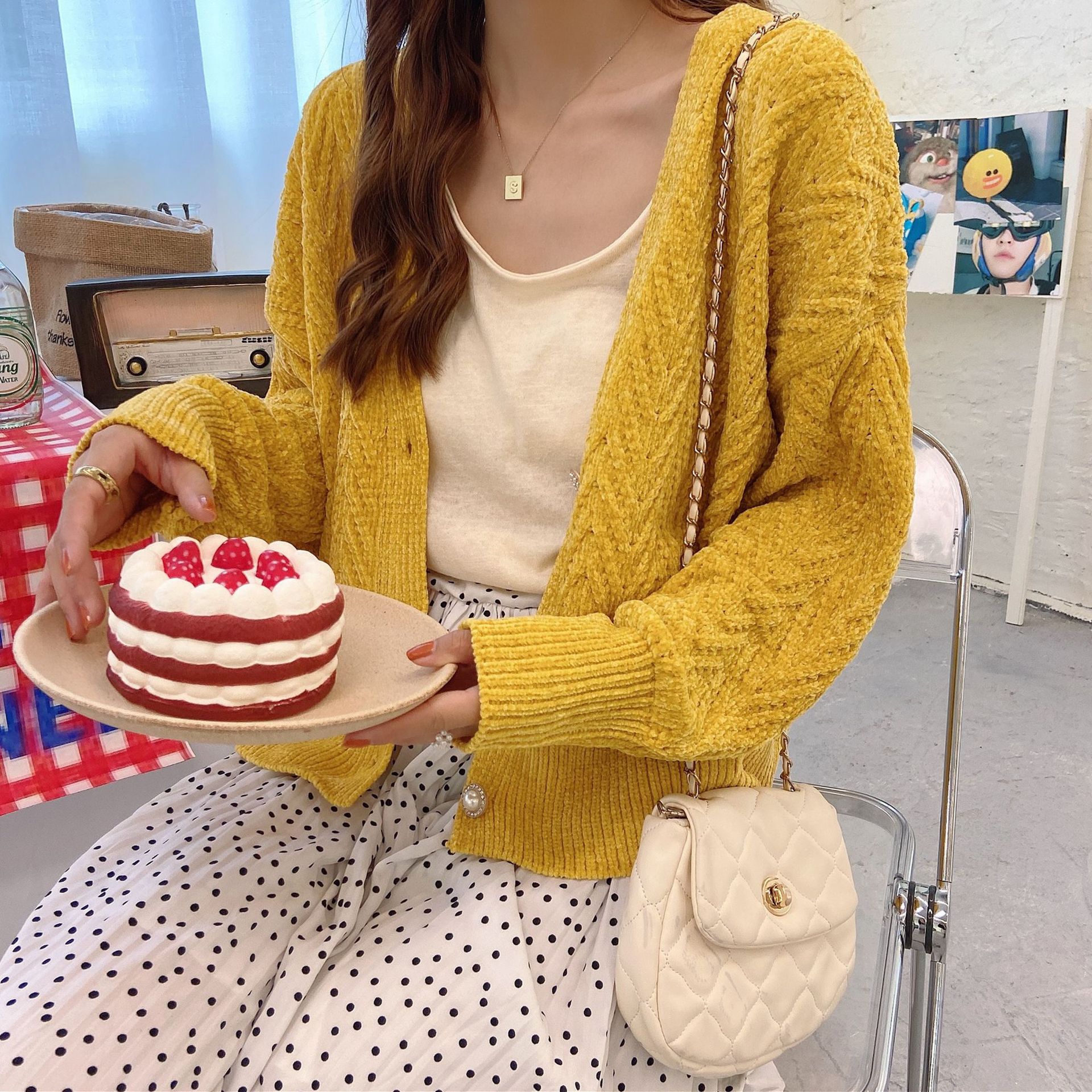 Title 5, Pure Color V-neck Sweater Coat Sweet And Loose ...