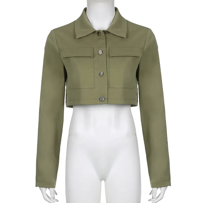 Distressed Multi-pocket Panelled Army Green Lightweight Jacket - Green