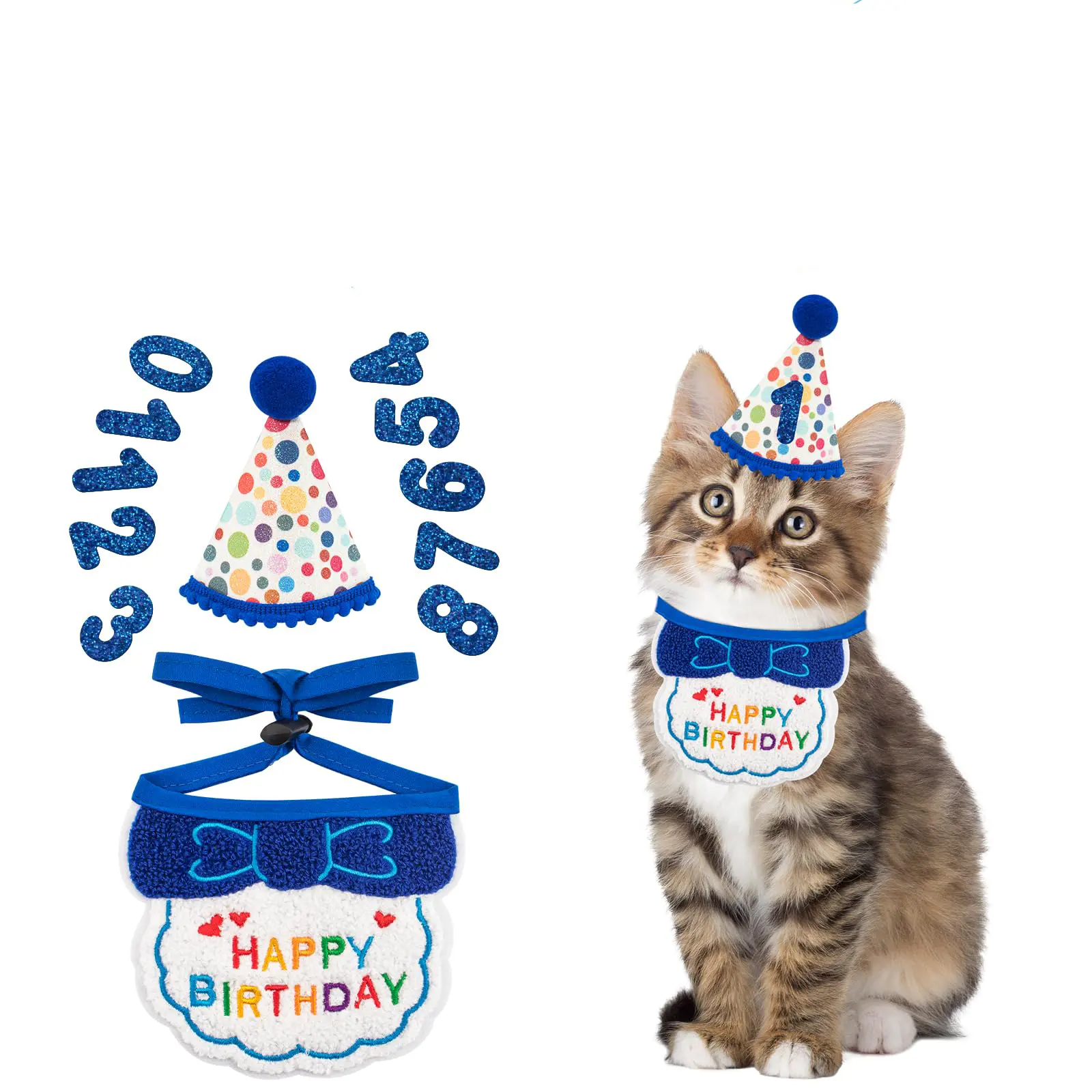 Cat Birthday Party Supplies, Blue Kitten Bandana