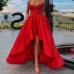 Ladies Evening Dress Sexy Tube Top Satin - Green - View 1