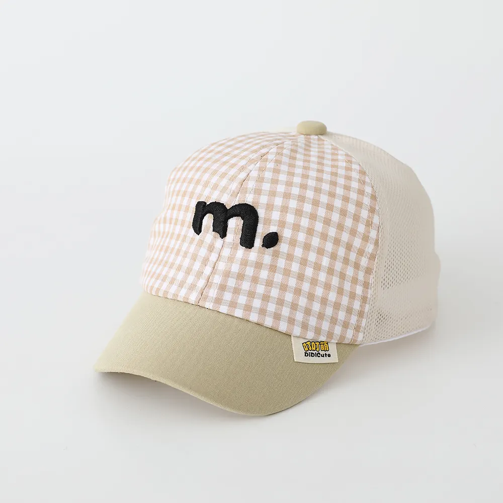 Summer Children's Small Checkered Embroidered M-letter Patchwork