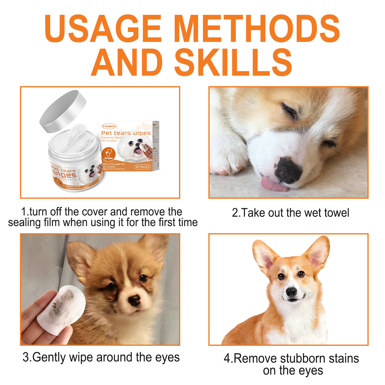 Pet Tear Stain Wipes For Dogs & Cats, Natural Aloe & Chamomile Extract Gentle Eye Cleaning Wipes, Hypoallergenic Non-Irritating 60 Count 3