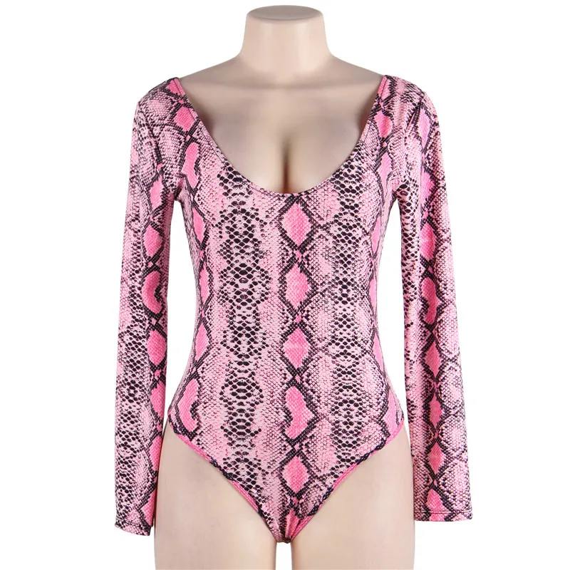Fashion Pattern Snake Print Women's Bodysuit - Pink