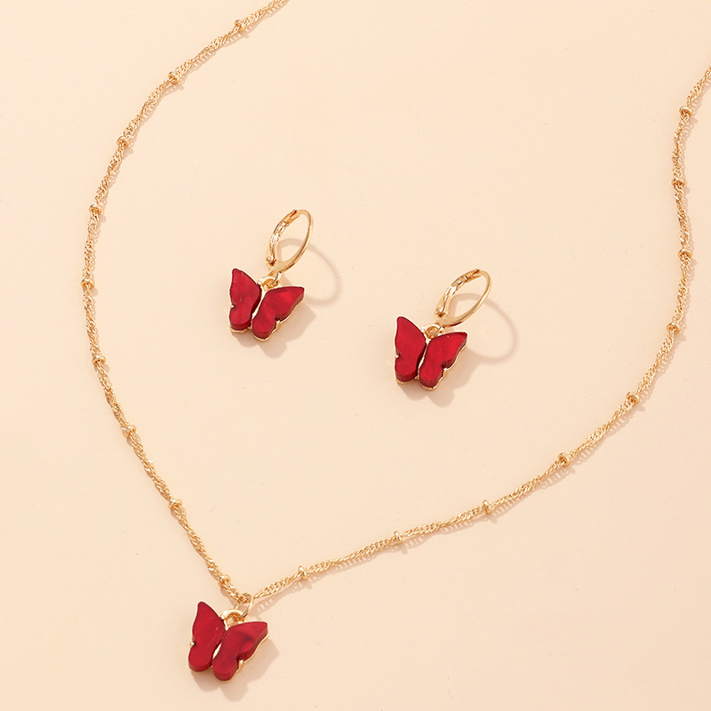 Creative Fashion Resin Butterfly Necklace And Earring Set Sz0417Jiuhong - Shop at LoveMi