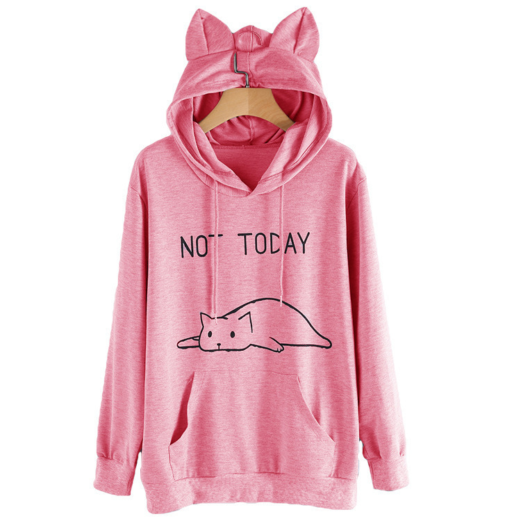 Title 8, Loose cat print hooded women