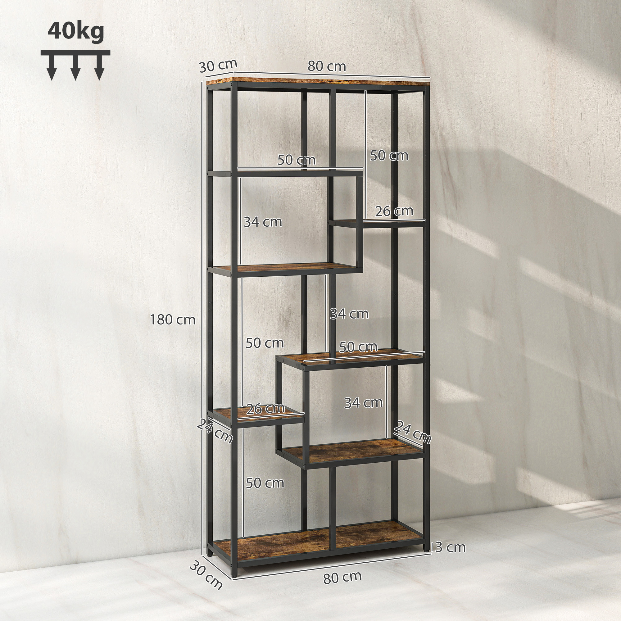 Seven layer geometric bookshelf