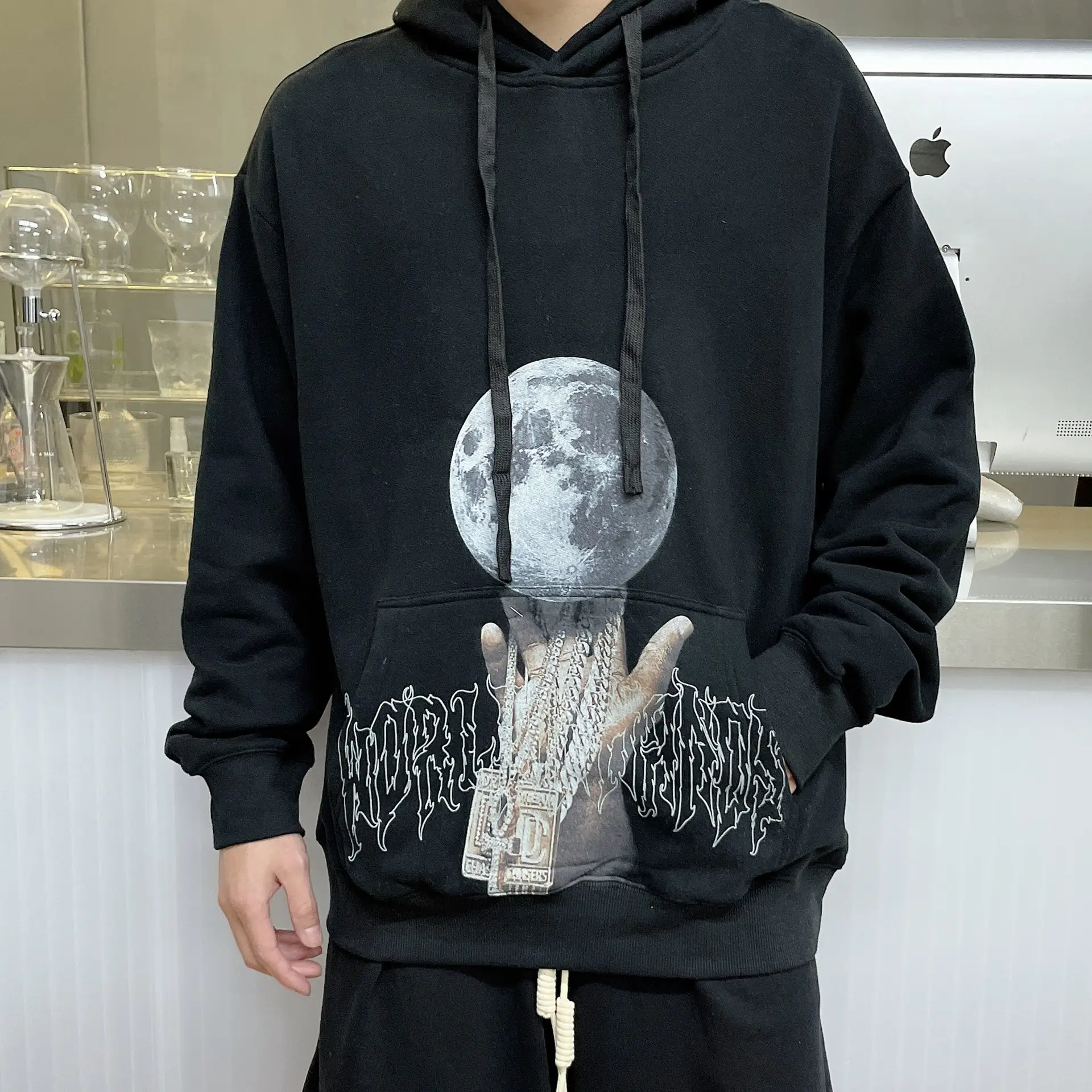Men's High Street Fashion Alphabet White Ink Digital Sweatshirt