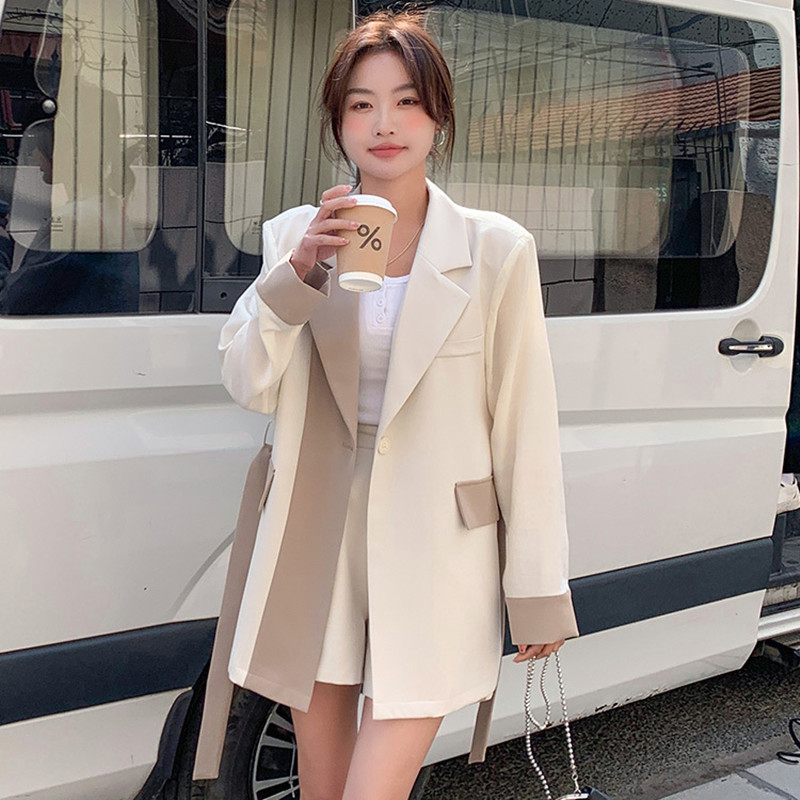 Women's Short Waisted Color Matching Small Suit Jacket
