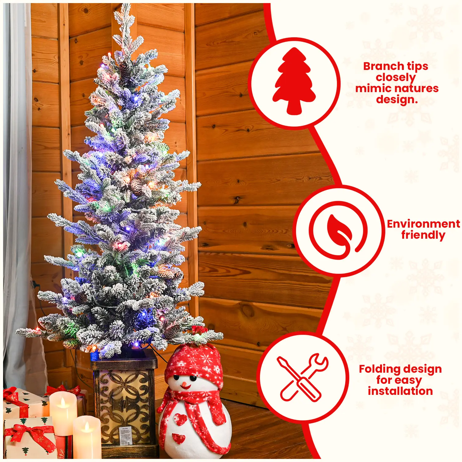 4 FT PE PVC Wire Tied Flocking Basin Tree Artificial Christmas Tree