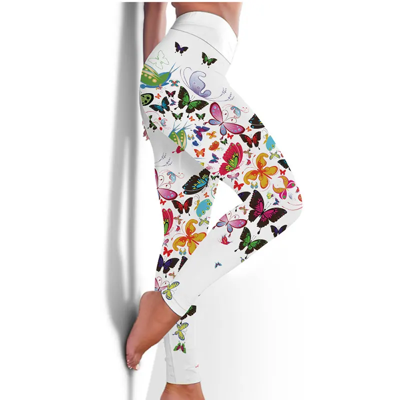 Printed Floral Butterfly Leggings High Waist Slim Yoga Pants
