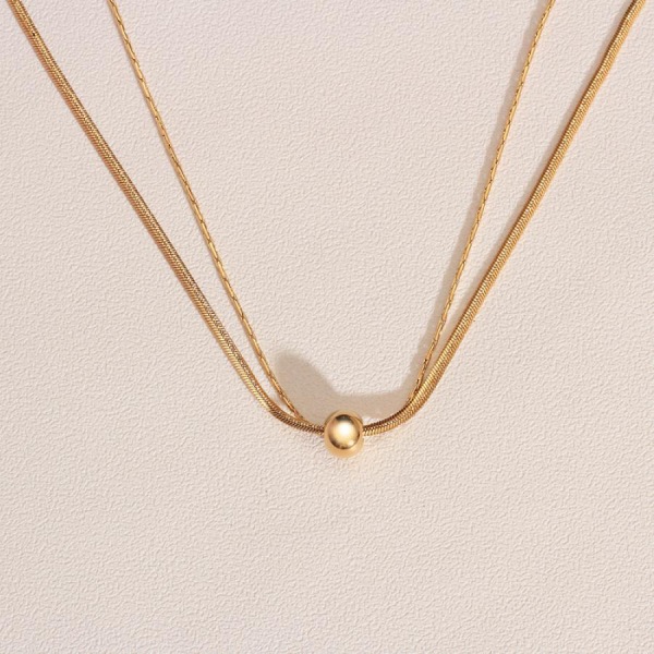 Double Snake Bone Round Bead Chain Necklace