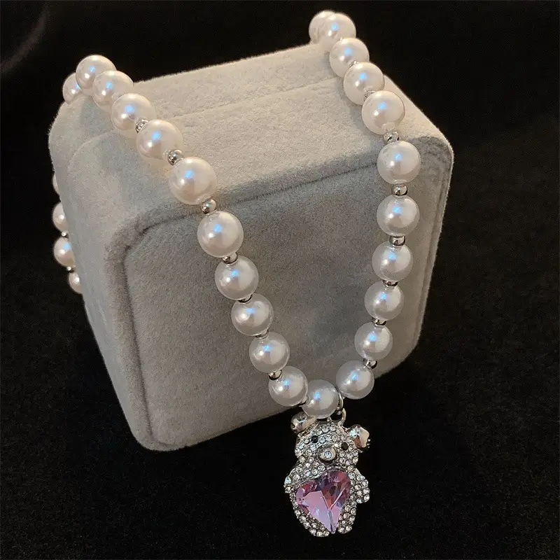 Bear Pendant Pearl Necklace Female Niche Design High-end Ins Simple