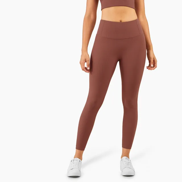Ribbed Brocade Nude High Waist Leggings Ancient Copper - Shop at LoveMi