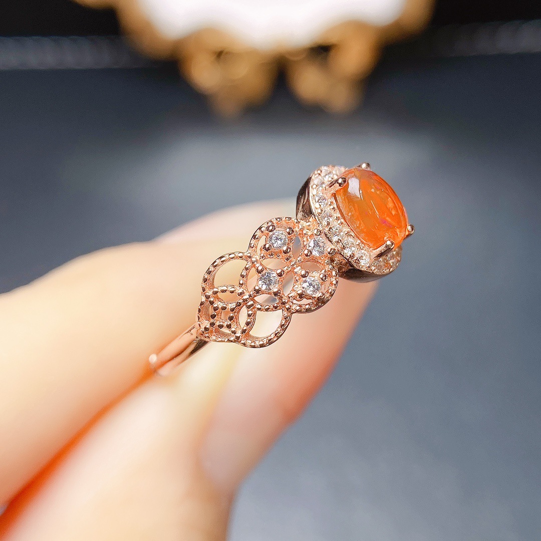 European And American Natural Fire Opal Ring