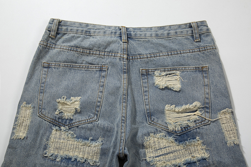 Fashion Washed Frayed Patch Denim Shorts