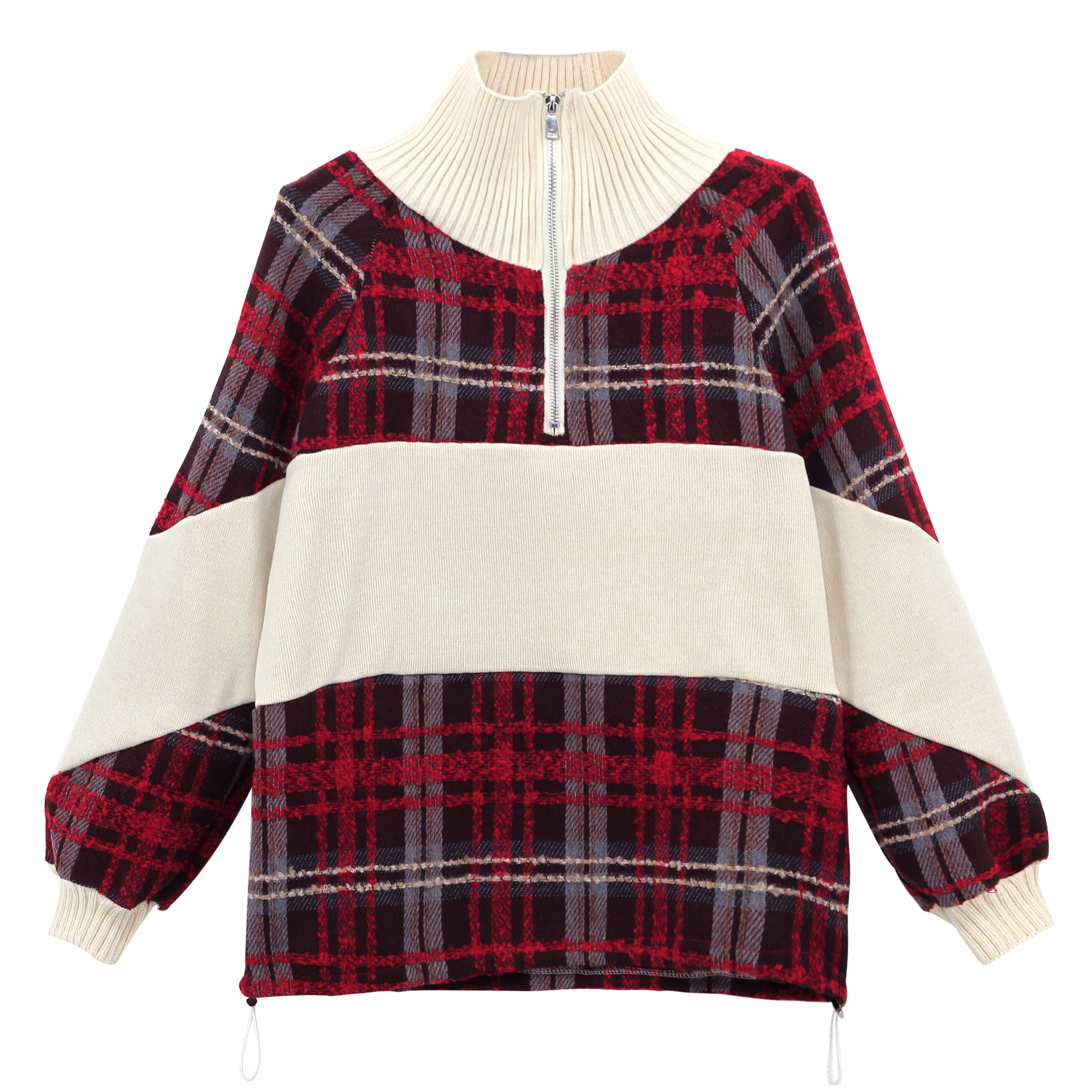 Women's Loose Plaid Pullover Sweater Woolen Knitted High-neck