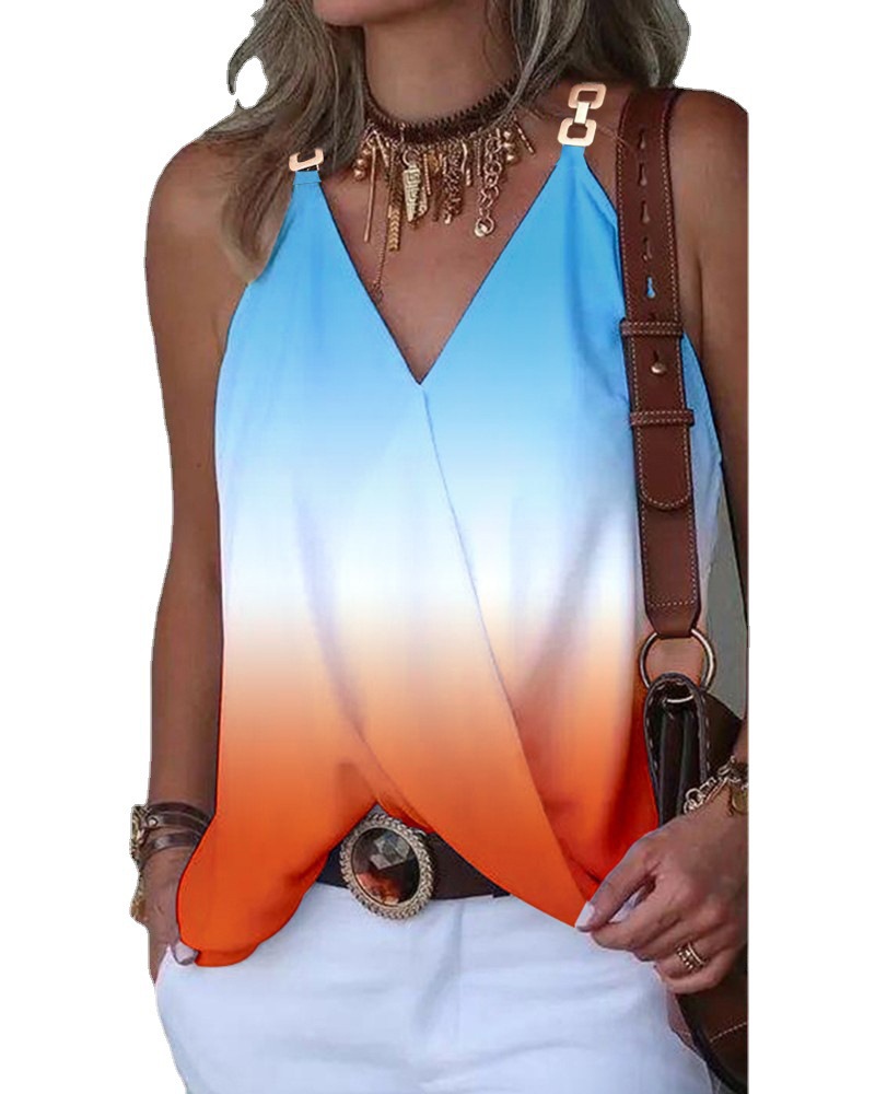 Title 4, Womens Simple V-neck Metal Buckle Printed Vest...