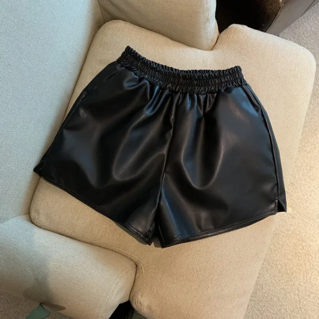 Pu Leather Shorts Women High Waist Loose Split Casual Pants Black - Shop at LoveMi