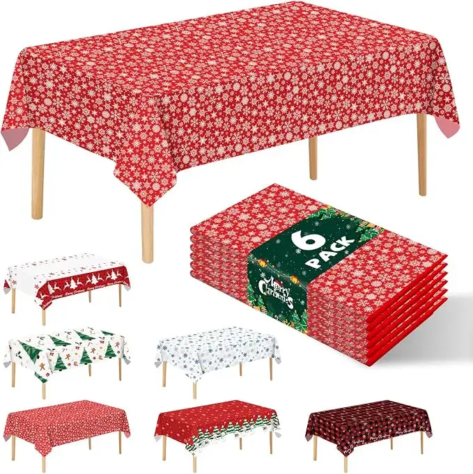 6 Pack Christmas Snowflake Disposable Plastic Tablecloths