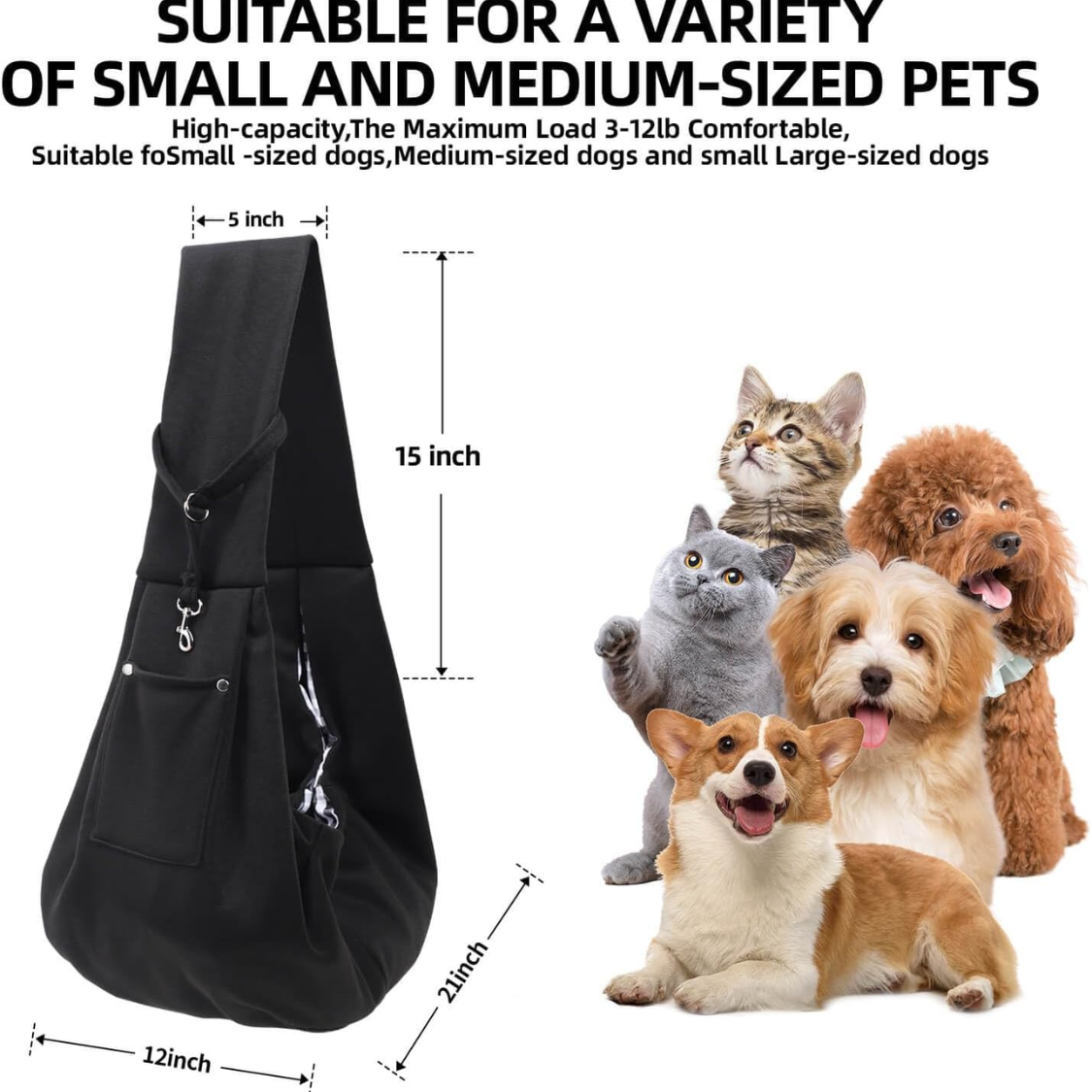 Dog Carrier Sling  Reversible Puppy Carrier Purse With Storage Pocket, Hand Free Dog Sling Carrier For Carry Small Dogs And Cats, Travel Safety Harness, Dog And Cat Harness — foto 3