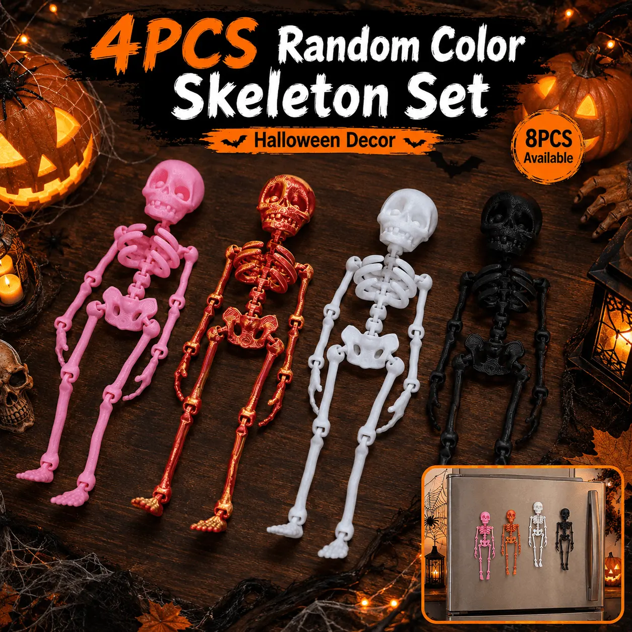 3D Printed Skeleton Refrigerator Magnets, Halloween Figurines