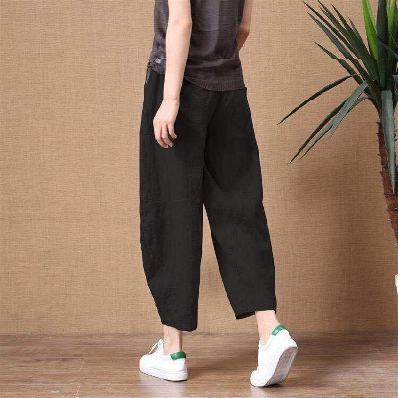 Title 4, Cotton Linen Pants Elastic Waist Vintage Trouse...