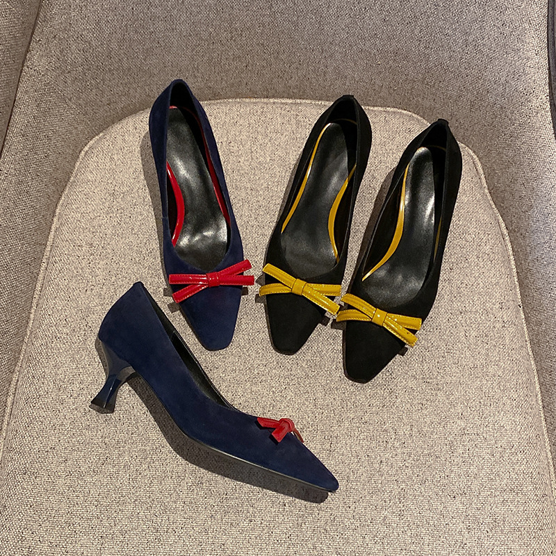 Simple And Elegant Low Top Shoes With Bow Stiletto Heel