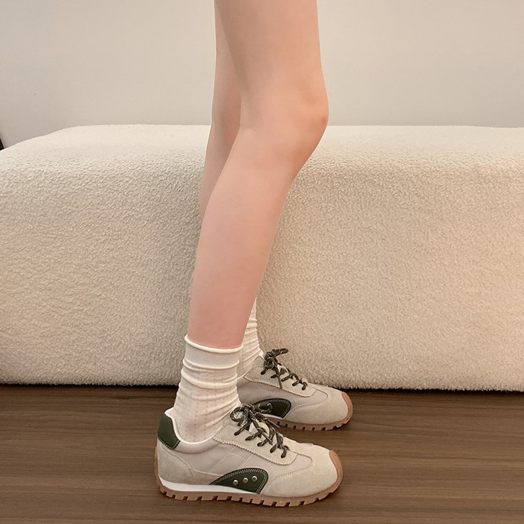 Women's Versatile Lace-up Color Block German Trainer Sneakers, Spring Autumn Fashion Casual Shoes For Slim Feet
