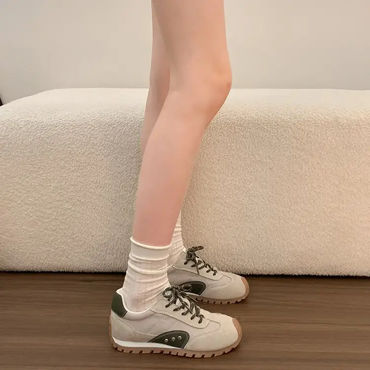 Women's Versatile Lace-up Color Block German Trainer