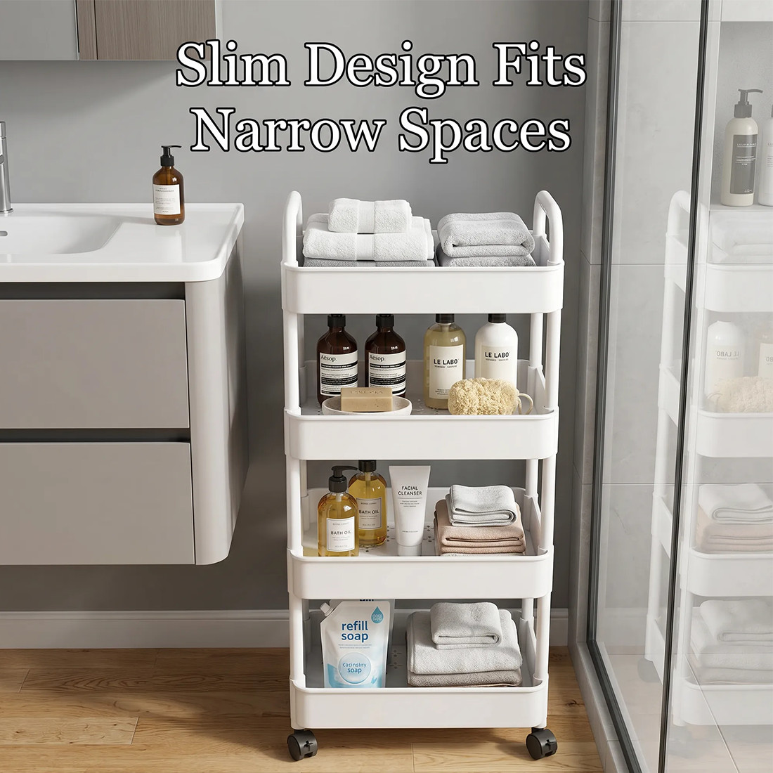 4 Tier Storage Trolley Cart On Wheels Kitchen Bathroom Laundry Narrow Space Rack 10