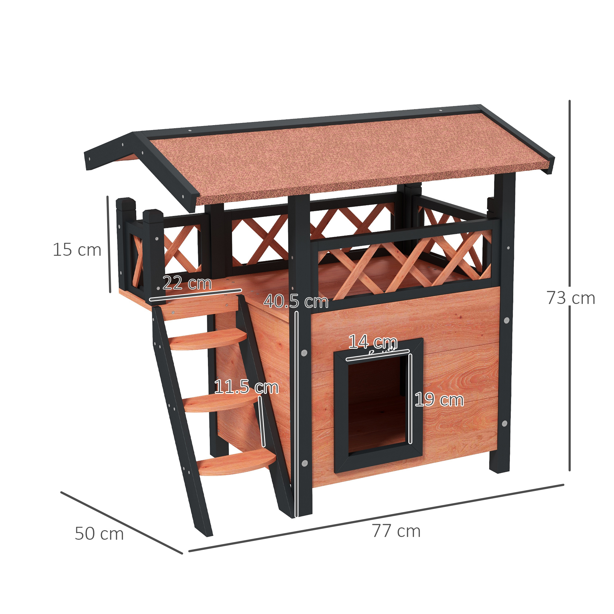 Outdoor Cat House With Balcony, Stairs And Roof, 77 X 50 X 73 Cm — image 6